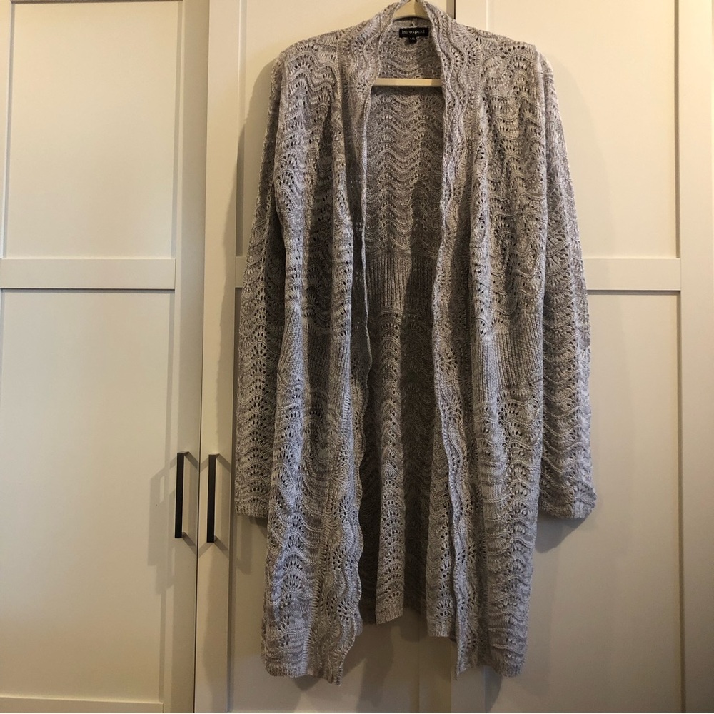 3/$20 Introspect Light Grey/White Cardigan NWOT